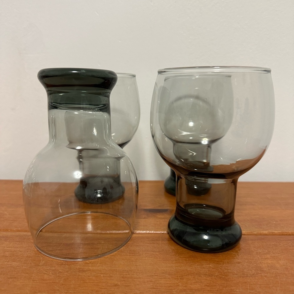 1960’s Smoke Grey Vintage Goblet Glasses Bar Glass Beer Tumblers Set of 4
